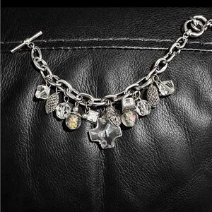 Myka Clear Crystal Cross Charm Bracelet in Silver-Tone